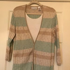 Alfred Dunner Sweater, one piece tan, green and ivory